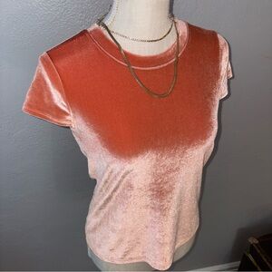 Madewell Velvet Short Sleeve Top in Orange and Peach